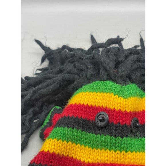rasta mohawk monkey beanie tie fringe wool animal hat braded crazy red os READ - Picture 3 of 8